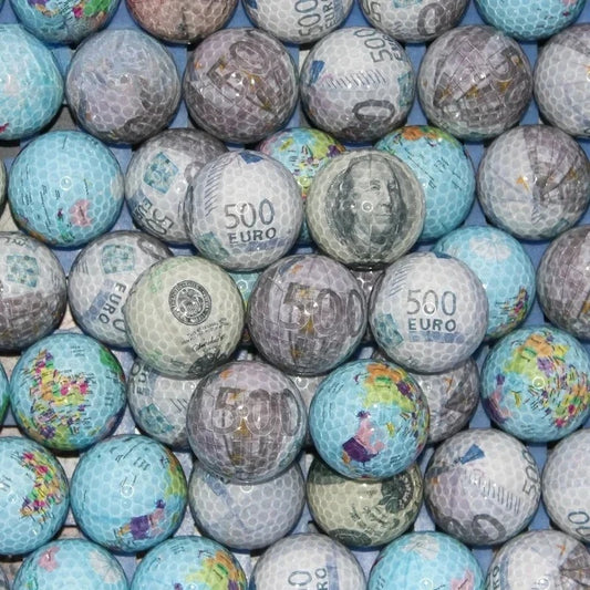 10pcs Golf Balls Coin Pattern Euro/Pound/Dollar Pattern Globe Crystal Ball Random Pattern TX012
