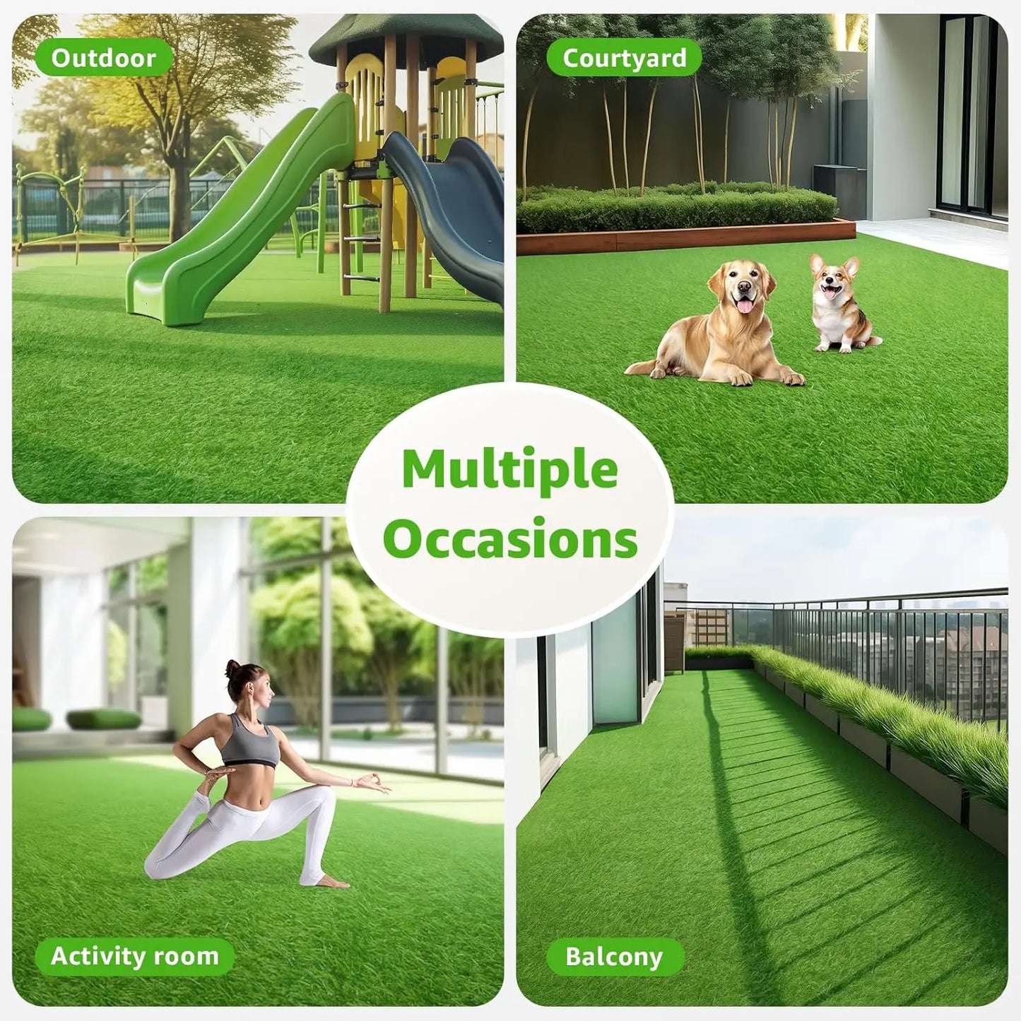 Realistic Artificial Turf Grass Mat with Drainage Holes - 4FT x 6FT Indoor Outdoor Pet Friendly Rug for Patio, Balcony, Backyard