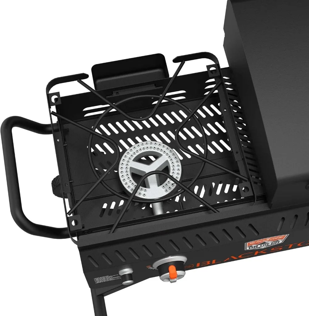 The Go   Combo with Wheels, Legs Hood & Side Shelf - Heavy Duty Flat Top Portable BBQ Griddle Grill Station for Kitchen, Camping