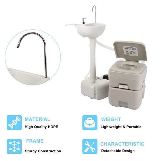 Portable Sink and Toilet Combo, 5 Gallon Hand Washing Station & 5.3 Gallon Flushing Toilet for Outdoor Camping RV Travel Boat