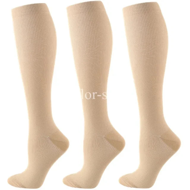 3/7 Pairs Compression Socks Medical Varicose Veins Swollen Calves Solid Color Sports Socks Elastic Outdoor Marathon Cycling Golf
