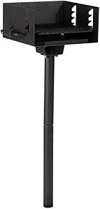 Ash & Ember Park-Style Grill, 384 Sq. In Jumbo Charcoal Grill, Single Post Outdoor Cooking Backyard BBQ, Camp Grilling Barbecues