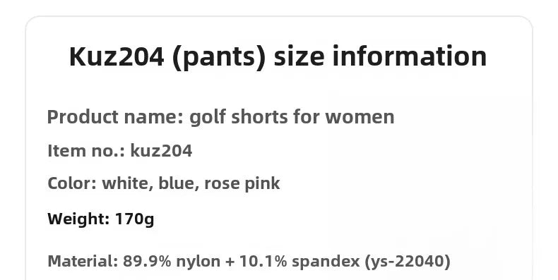 PGM Women's Golf Shorts Spring/Summer Wear for Woman KUZ204