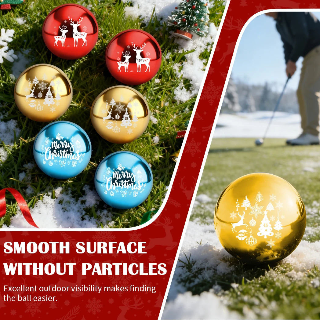Caiton 6Pcs Korean Park Golf Balls 60mm/2.36in Metallic Red Gold Blue Merry Christmas Holiday Gift Outdoor Practice Game Set