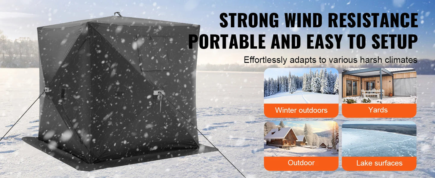SucceBuy Portable Ice Shelter 1-2 Person Fishing Tent Ice Shanty for Winter Fishing Waterproof Ice Cube with Anchors Carry Bag