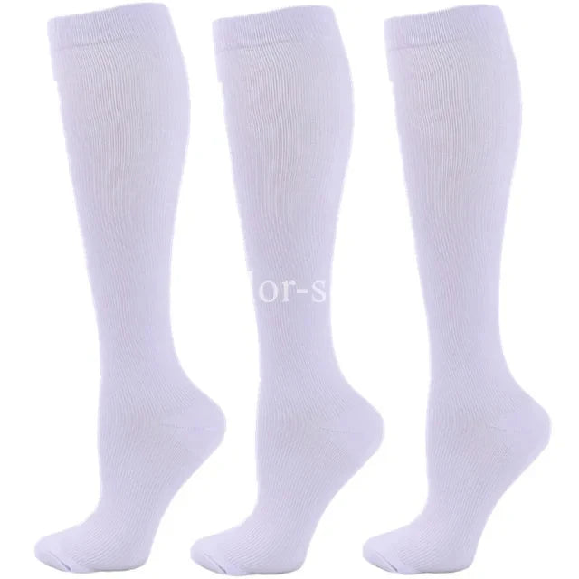 3/7 Pairs Compression Socks Medical Varicose Veins Swollen Calves Solid Color Sports Socks Elastic Outdoor Marathon Cycling Golf