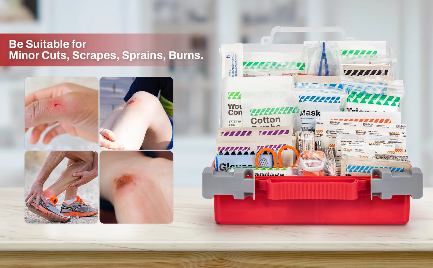 Rhino Rescue full-featured first aid kit, home and office emergency medical supplies, suitable for school, car, outdoor, travel