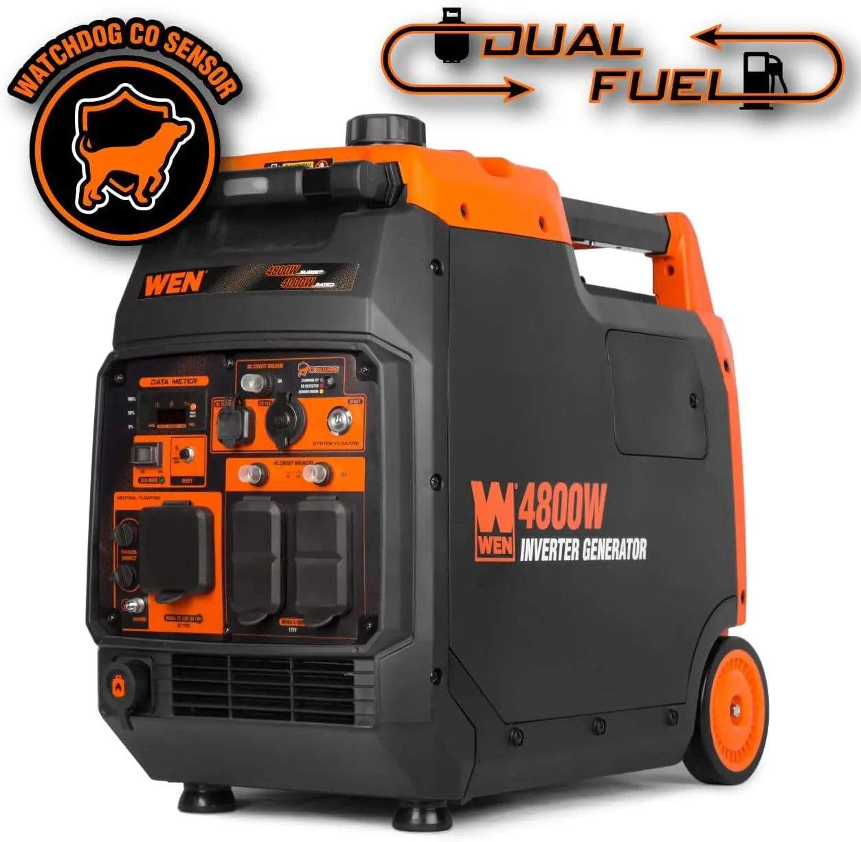 Quiet and Lightweight 4800-Watt Dual Fuel RV-Ready Electric Start Portable Inverter Generator with Fuel Shut Off and CO Watchdog