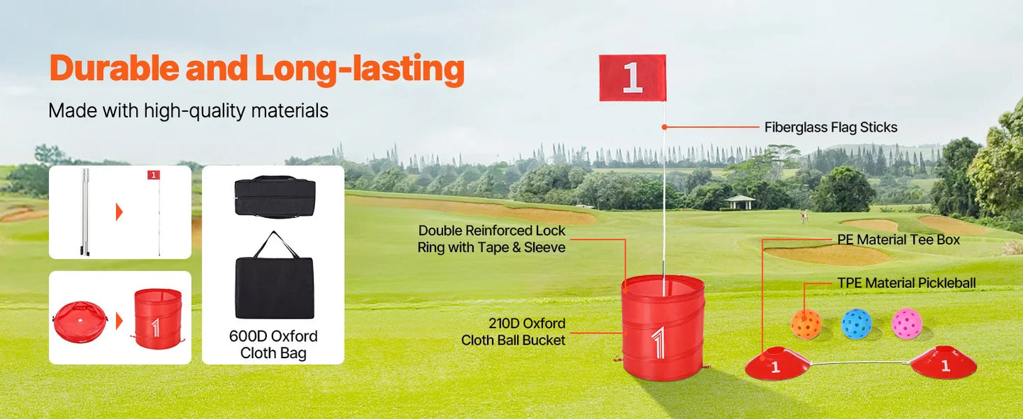 SucceBuy 3/6/9 Hole Kids Backyard Golf Game Portable Bucket Golf Course Practice Chipping Games for Family  Yard Sports Toys