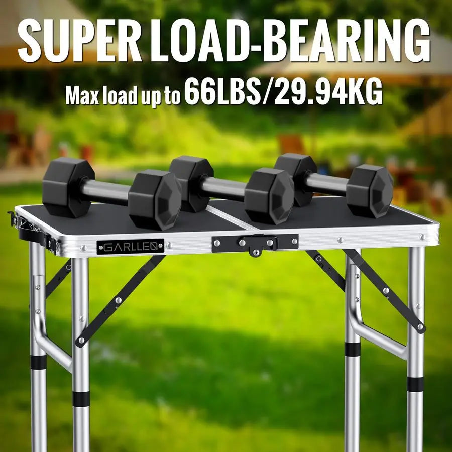 2ft Folding Camping Table, Portable Folding Picnic Table with 3Height Adjustable, Lightweight Aluminum Outdoor Tables for BBQ, C
