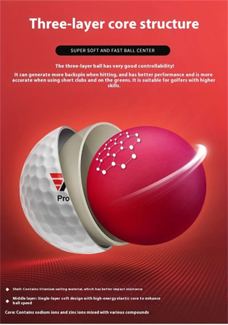 30pcs/50pcs PGM Golf Q002 Triple Layer Ball Regular Competition Ball Practice Ball High Elasticity Rubber Center Brand New Ball