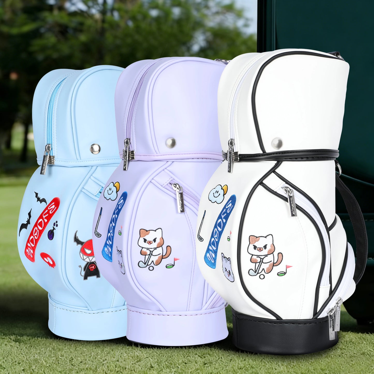 1 PC Women's Golf Bag, Cartoon Embroidered Golf Park Bag, PU Material, Portable Golf Gear Storage Bag, Mini Golf Accessory Pouch