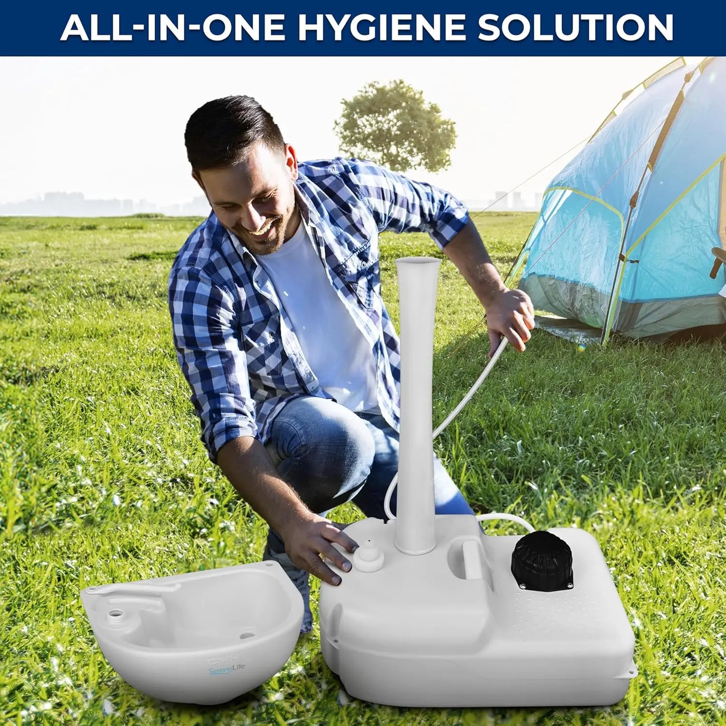 Portable Camping Sink with 19L Water Tank, Foot Pump, Soap Dispenser & Towel Holder for Outdoor Use