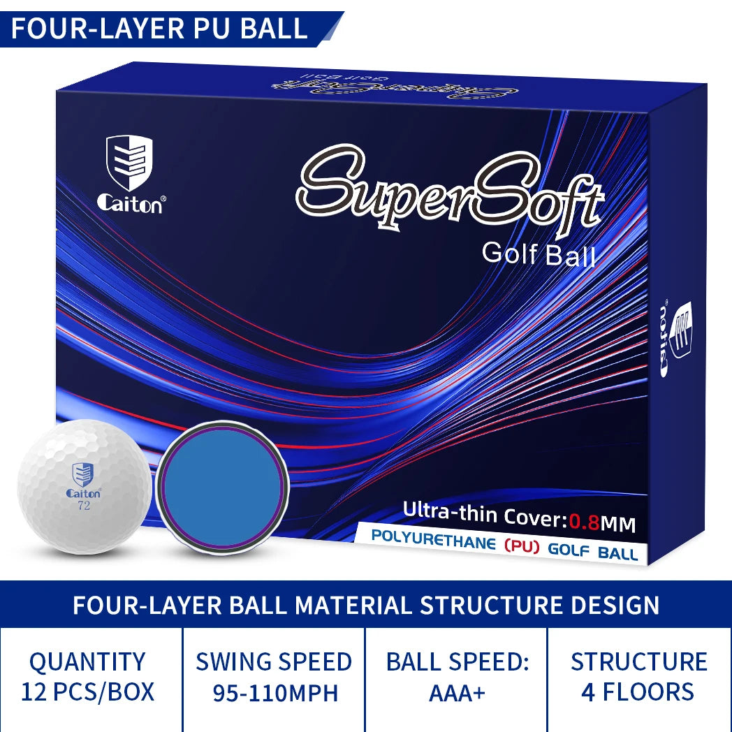 Caiton 12Pcs Pro-Grade PU Golf Balls – 3-4 Layer Options, Soft Feel, Enhanced Swing Speed, Durable Cover, Extended Distance