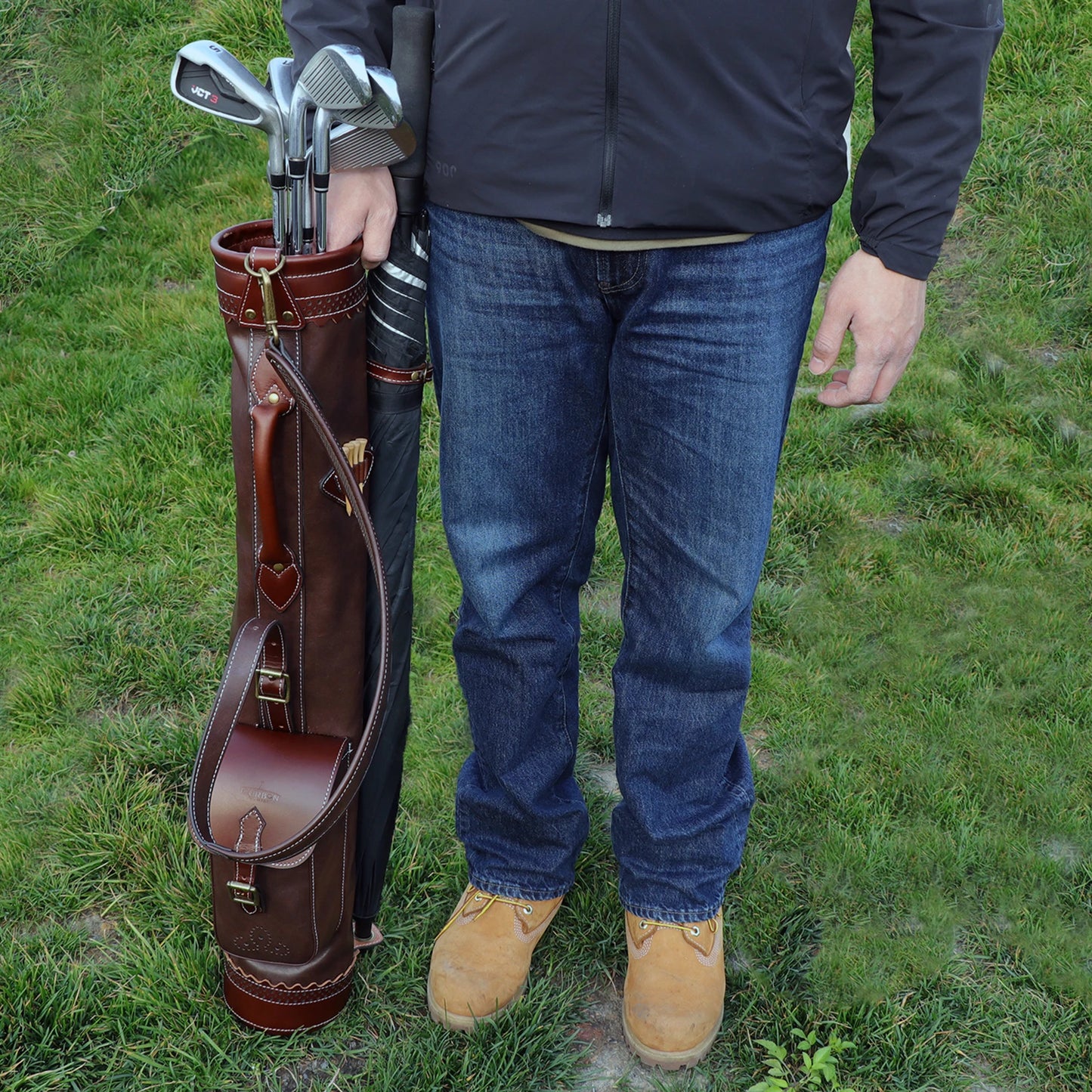 Tourbon Microfiber Leather Golf Club Carry Bag Vintage Pencil Style Sunday Bag for Driving Range Outdoor Brown