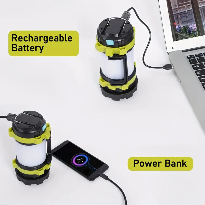 Rechargeable LED Camping Light 1000LM Lantern Flashlight 6 Modes 4000mAh Power Bank for Power Outage Hurricane Outdoor Hiking