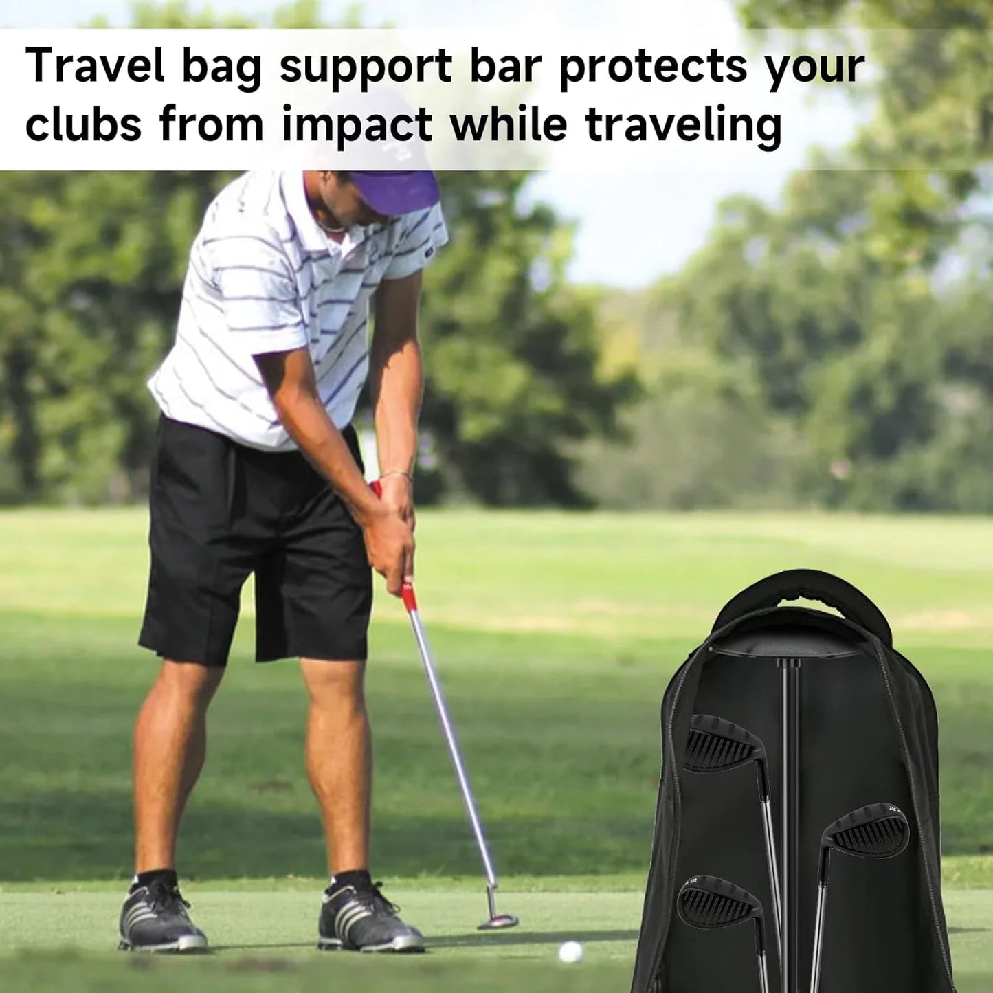 Golf Travel Bag support pole - Sturdy Aluminum Alloy Rod Support System With Club Brush