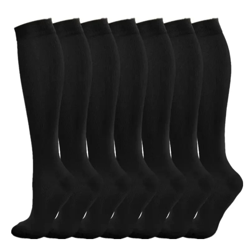 3/7 Pairs Compression Socks Medical Varicose Veins Swollen Calves Solid Color Sports Socks Elastic Outdoor Marathon Cycling Golf