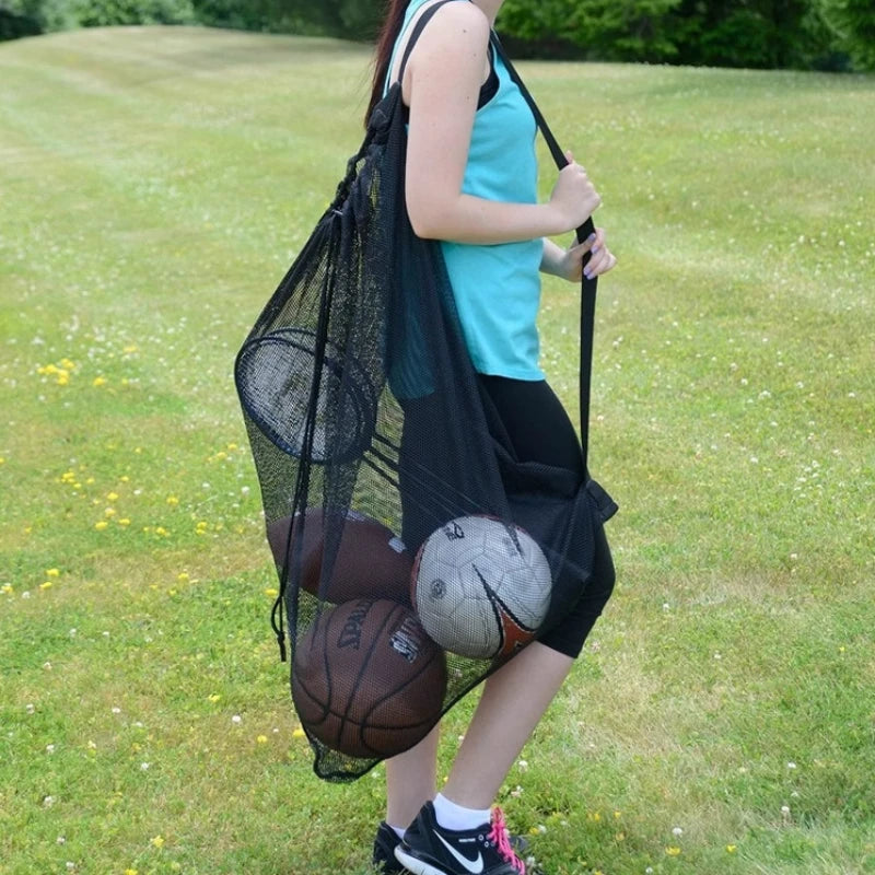 1 Pc Large Capacity Sports Bag Mesh Mesh Drawstring Soccer Basketball Volleyball Rugby Training Ball Storage Basketball Supplies